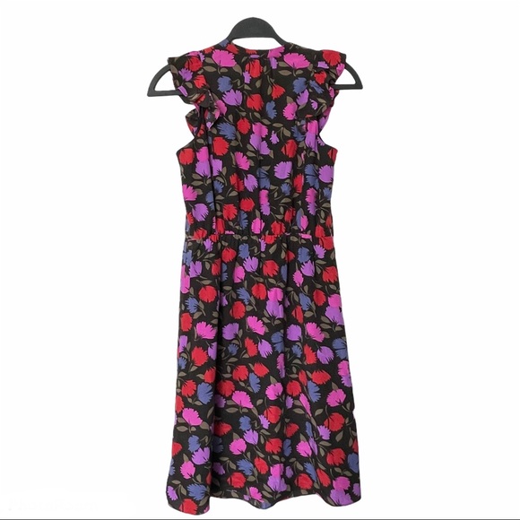 J. Crew Vibrant Flutter Sleeve Silk Floral Button Front Dress Size 0 - Picture 4 of 12